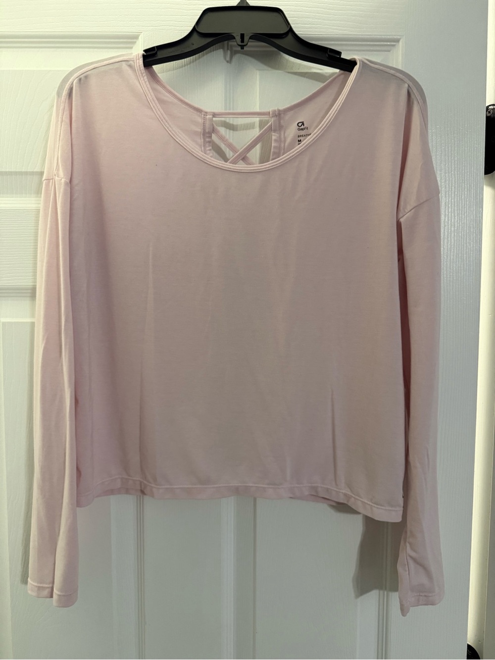 GAP Light Pink Long Sleeve Scoop Neck Top with Crisscross Back